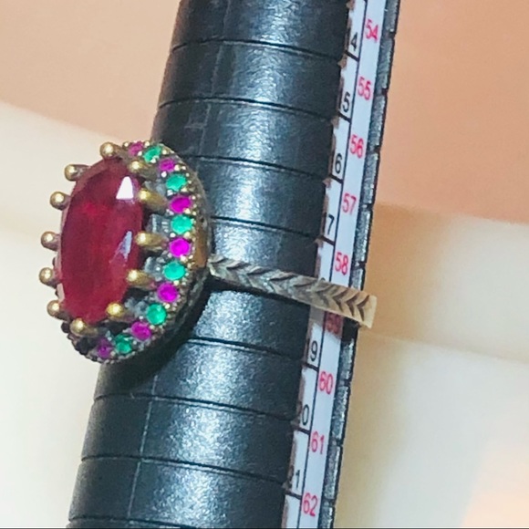 🌺MARKDOWN SALE!!! Stunning Art Deco Ruby & Emerald 925/14K Ring! - Picture 6 of 16